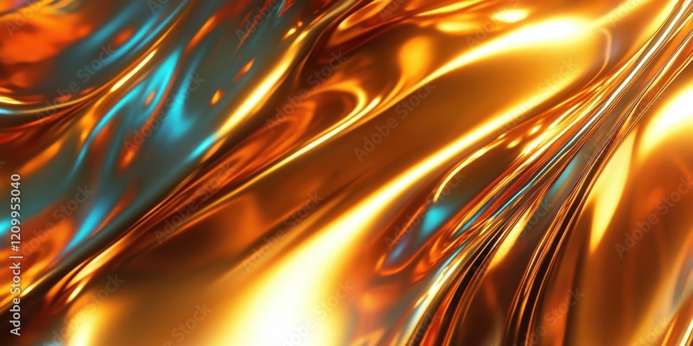 Poster vibrant metallic flowing texture with dynamic colors and shimmering surface for abstract background 