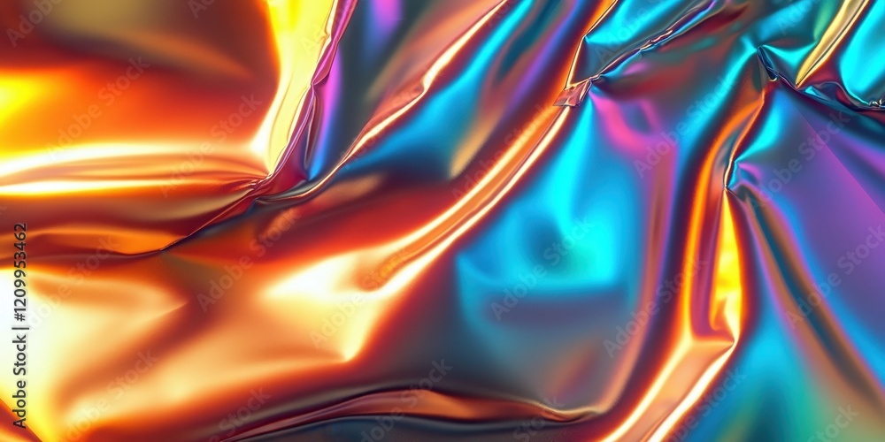 Poster vibrant metallic background with colorful iridescent fabric in abstract patterns for creative design
