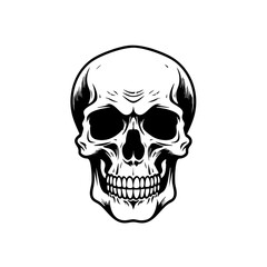 Simple black and white skeleton skull icon illustration vector. 