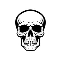 Simple black and white skeleton skull icon illustration vector. 