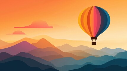 Fototapeta premium Breathtaking hot air balloon flight over majestic mountain landscape at golden hour