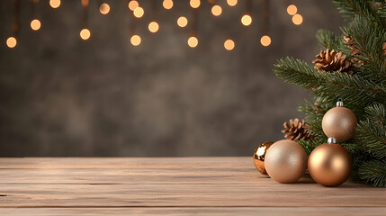 Golden Christmas Podium with Christmas Ball Ornaments and a Festive Tree
