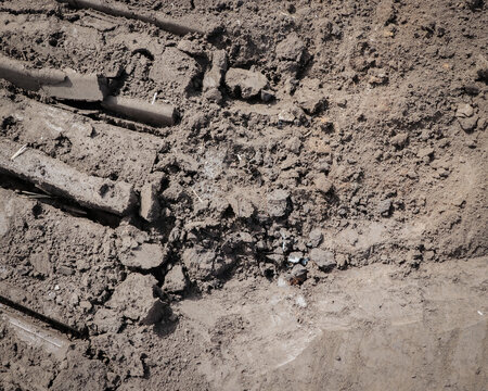 soil (chernozem) with tire tracks close-up