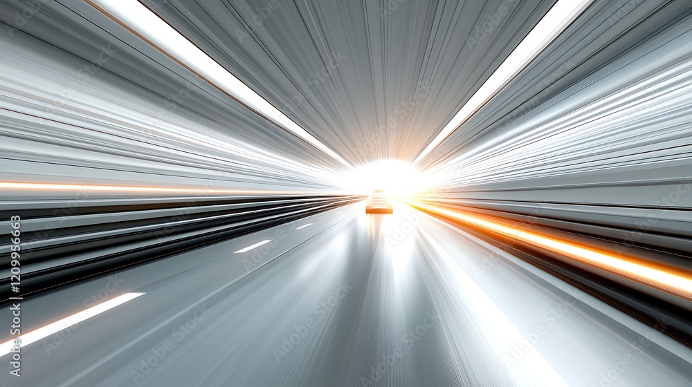 Poster speed and light: a dynamic perspective from inside a fast-moving vehicle speeding through a futurist