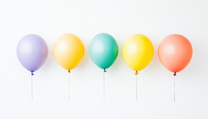 Colorful balloons arranged in a row against a plain background, creating a festive atmosphere