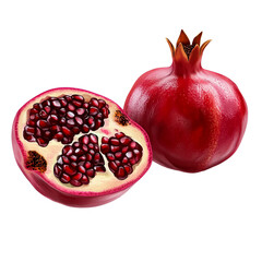 Fresh Pomegranate Fruit with white slice part and Leaves on White Background
