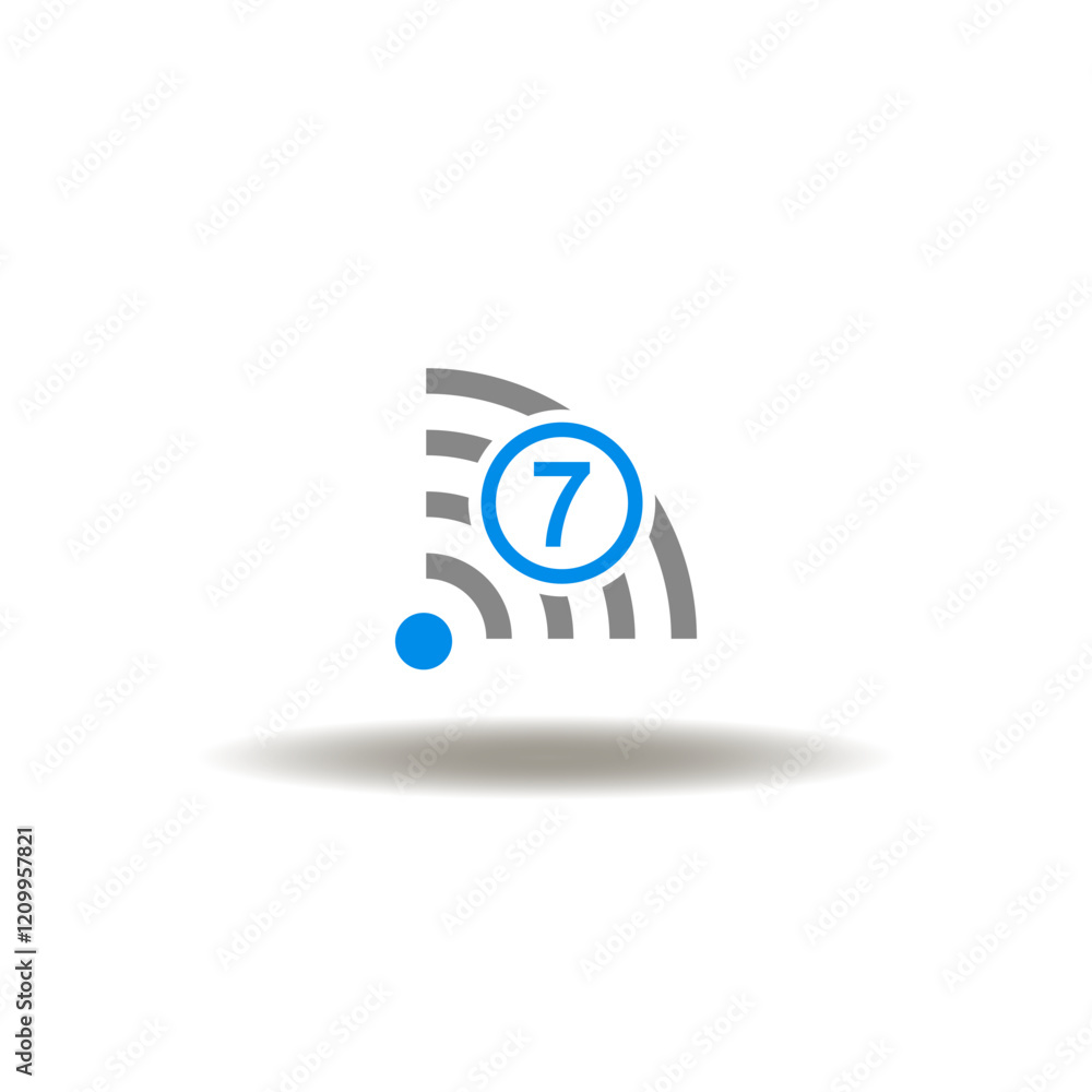 Poster vector illustration of wireless radio waves signal with seven number. icon of wifi 7. symbol of wi-f
