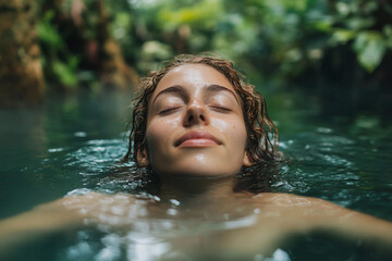 Obraz premium Generative AI illustration of beautiful girl relaxing in tropics