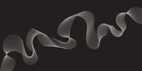 Modern multicolor wave of light is displayed on black background, Abstract wavy lines and neon glow on a black background, soundwave on a dark reflective surface.