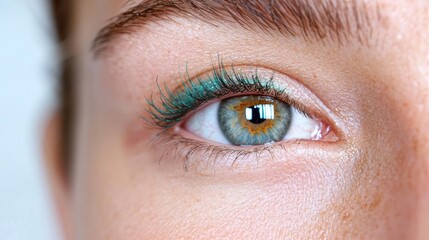 Obraz premium Close-up of a woman's eye with teal eyeliner. Beauty, cosmetic, makeup application