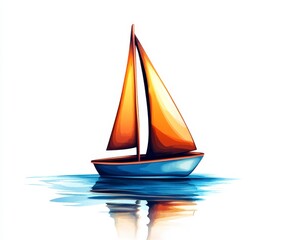Fototapeta premium Vibrant Sailboat with Orange Sails Gliding on Calm Waters
