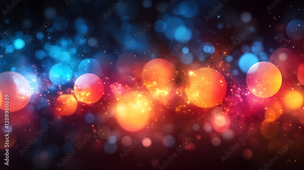Poster vibrant bokeh: a mesmerizing abstract background with vibrant blue, orange, and red bokeh lights cre
