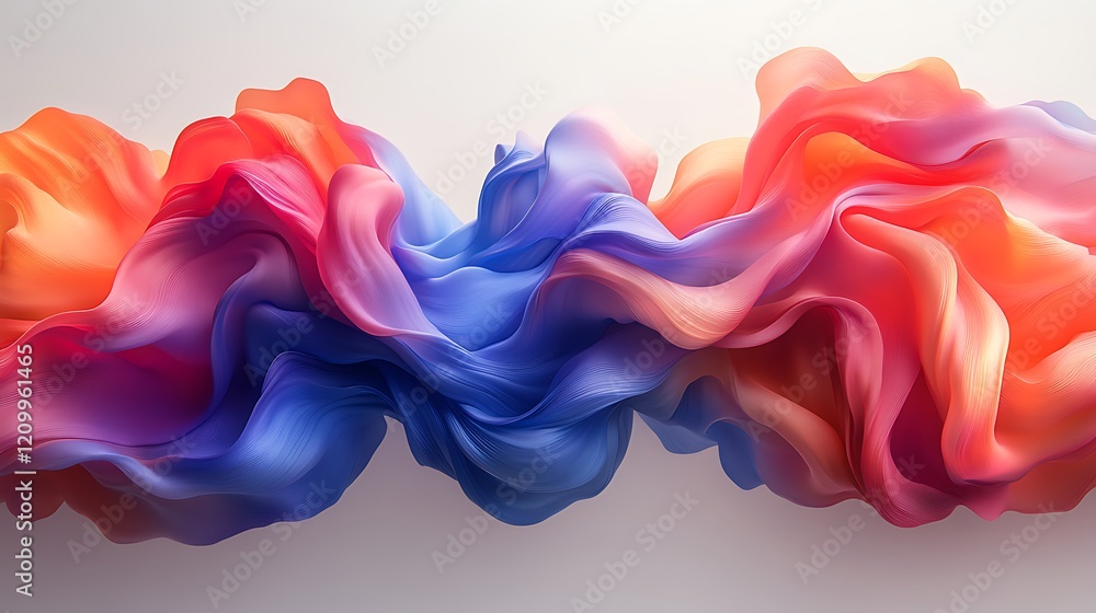 Poster fluid color symphony: an abstract image of vibrant, flowing fabric in shades of red, orange, and blu