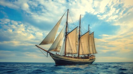 Majestic Sailing Ship at Sea: A Voyage of Serenity