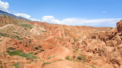 Fairytale canyon Skazka in Kyrgyzstan. Canyon Fairy Tale (Tosor), Issyk-Kul region.