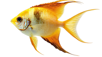 vibrant. golden fish with distinct patterns and fins. showcasing its beauty and grace in an aquatic environment the fish is depicted against a clean. white background. emphasizing its colors and detai