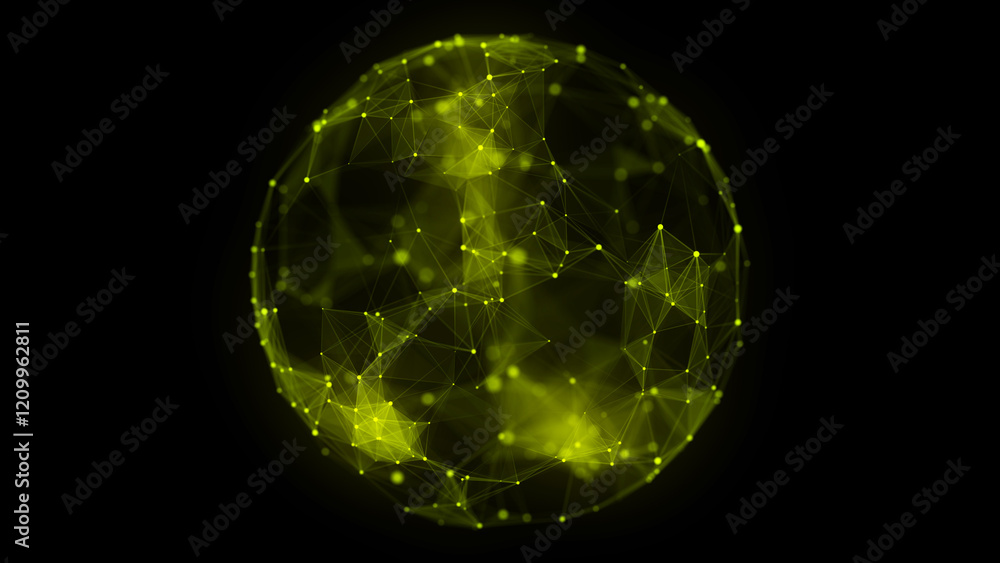 Aufkleber technology yellow sphere with connecting dots and lines. digital abstract network structure. 3d rend