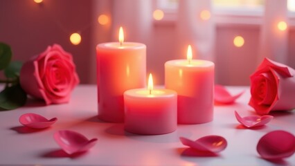 Romantic Pink Candles and Roses