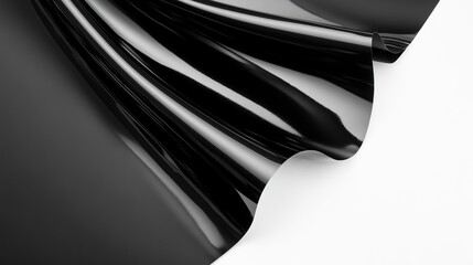 Naklejka premium Close-up of glossy black paper curl, highly detailed, smooth and reflective, soft shadows, isolated on white background, sleek and luxurious, elegant and inviting atmosphere