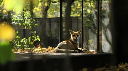 Curious Fox Relaxing in Autumn Leaves