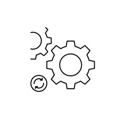 Outline icon Gear/Cogs Turning, symbolizes the mechanism and process of recovery.