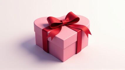 Fototapeta premium Pink Heart-Shaped Gift Box with Red Ribbon