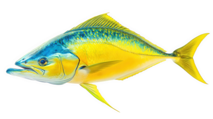 a vibrant. colorful fish with a blue and yellow body. showcasing its streamlined shape and fins this depiction emphasizes the fish's beauty and is likely intended for educational or illustrative purpo