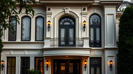 Fototapeta premium Majestic Classical Mansion: Exquisite Facade and Architectural Details
