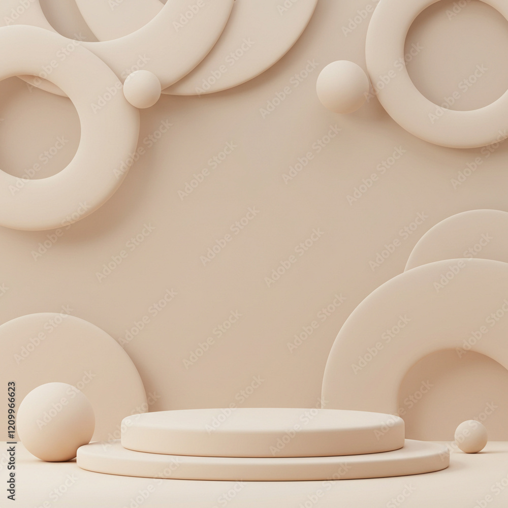 Poster minimal 3d-rendered abstract background with beige geometric shapes on a beige backdrop, designed fo