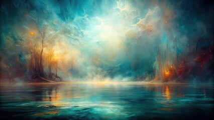 Enchanted Lakeside Serenity A Dreamlike Vista of Mystical Trees Reflected in Still Waters Under a Whimsical Sky