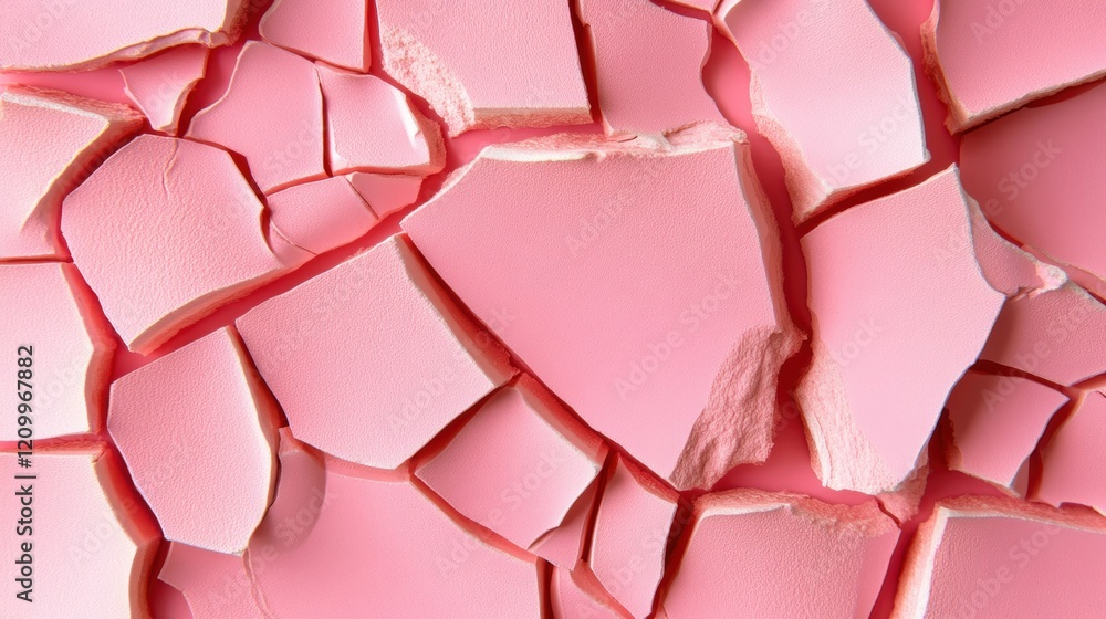 Poster surface displays a unique pink texture with irregular cracks and fragments creating an eye-catching 