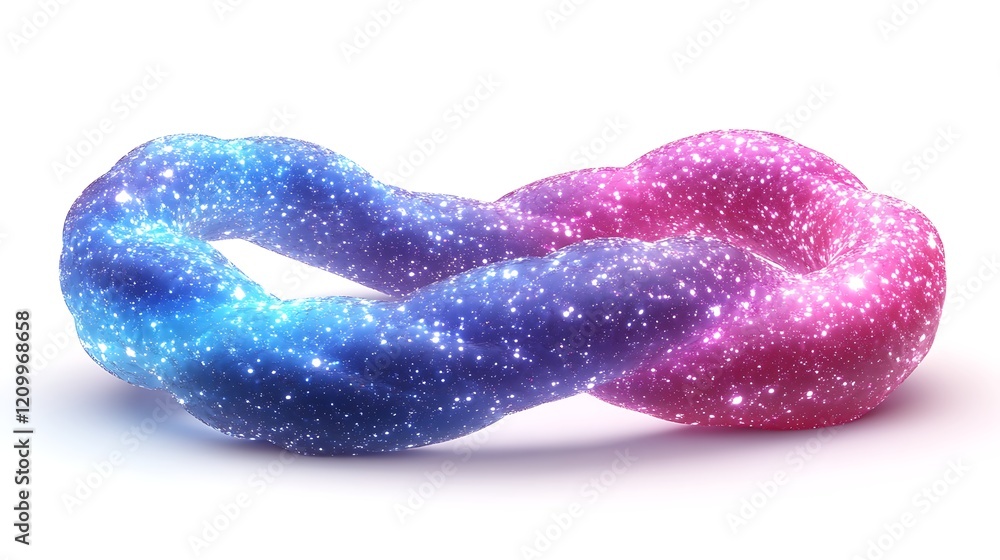 Poster cosmic knot: a mesmerizing 3d rendering of an infinity symbol, crafted from shimmering particles in 