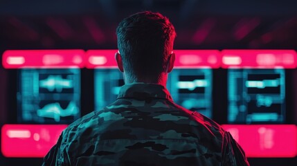 Cybersecurity Threat Hunting Incident Response concept. Futuristic Digital Command Center with Glowing Holographic Screens and High Tech Interfaces