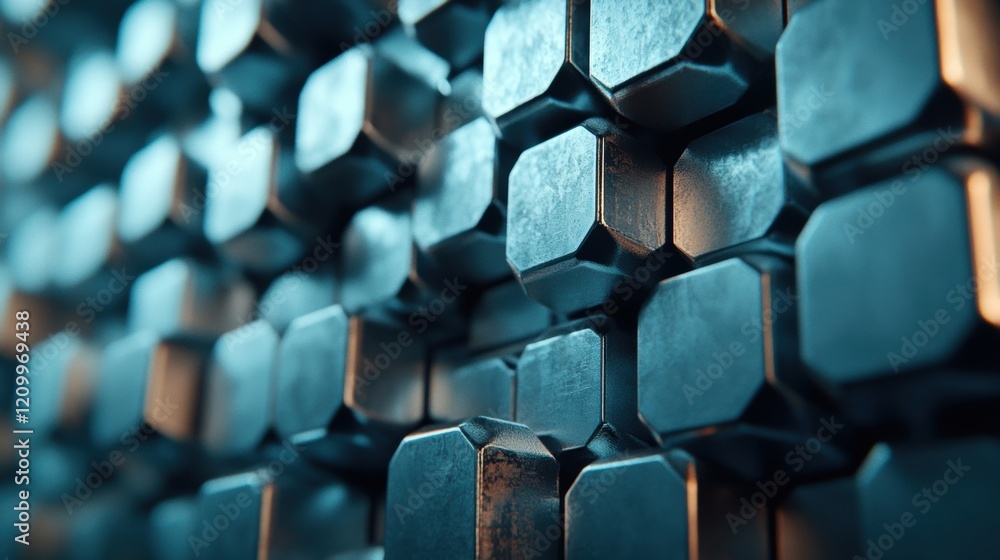 Aufkleber hexagonal shapes form a dark abstract geometric texture, showcasing depth and symmetry in a visually