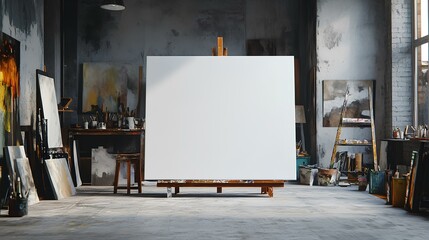 a blank canvas in an art studio