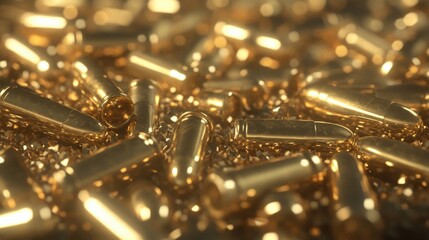 A vibrant pile of shiny brass bullets showcases intricate designs and a stunning metallic sheen for a captivating visual display