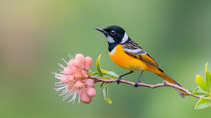 New Holland Honeyeater Phylidonyris novaehollandiae  on a banksia Flower