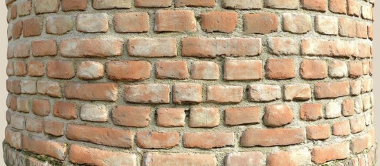 Obraz premium Old red brick wall texture, curved exterior, outdoors, sunlight