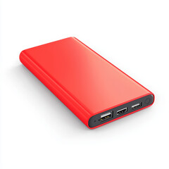 Portable power bank in vibrant red color, perfect for charging devices on go
