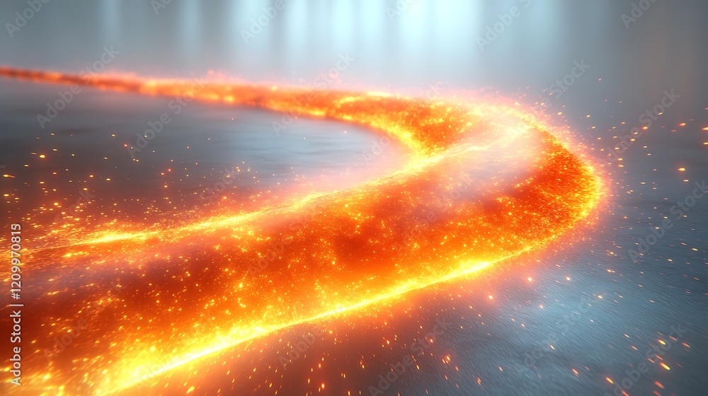 Poster fiery trail of light: a mesmerizing, glowing trail of fiery embers and sparks curves across a dark s