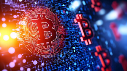 Ai generates intricate bitcoin visuals digital realm graphic art futuristic close-up cryptocurrency insights