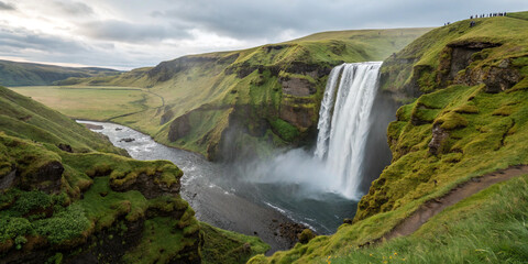 Obraz premium Famous Skogafoss Waterfall in South Iceland with Majestic Flow
