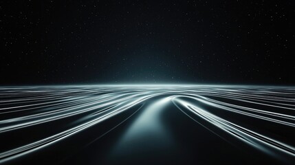 Abstract Night Sky, Light Trails, Futuristic Road, Background for Sci-Fi