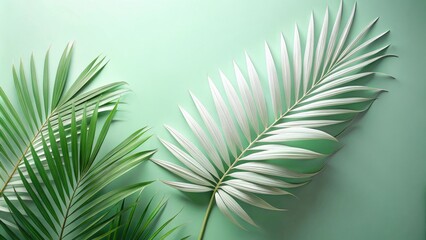 Obraz premium Serene Tropical Leaf Arrangement on a Pastel Green Background