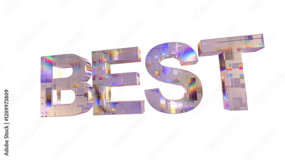 Poster 3d best text with silicon semiconductor wafer texture isolated on a transparent background. 3d eleme