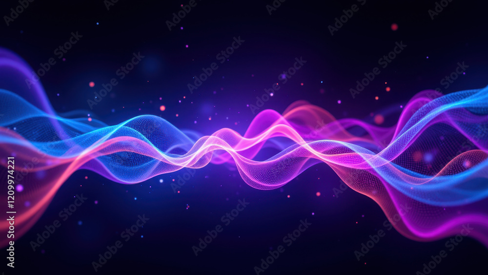 Poster digital wave with vibrant colors on a dark background, representing artificial intelligence and tech