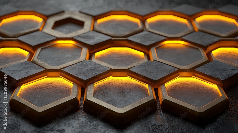 Aufkleber illuminated hexagons: abstract geometric pattern of glowing hexagons, reminiscent of a honeycomb str