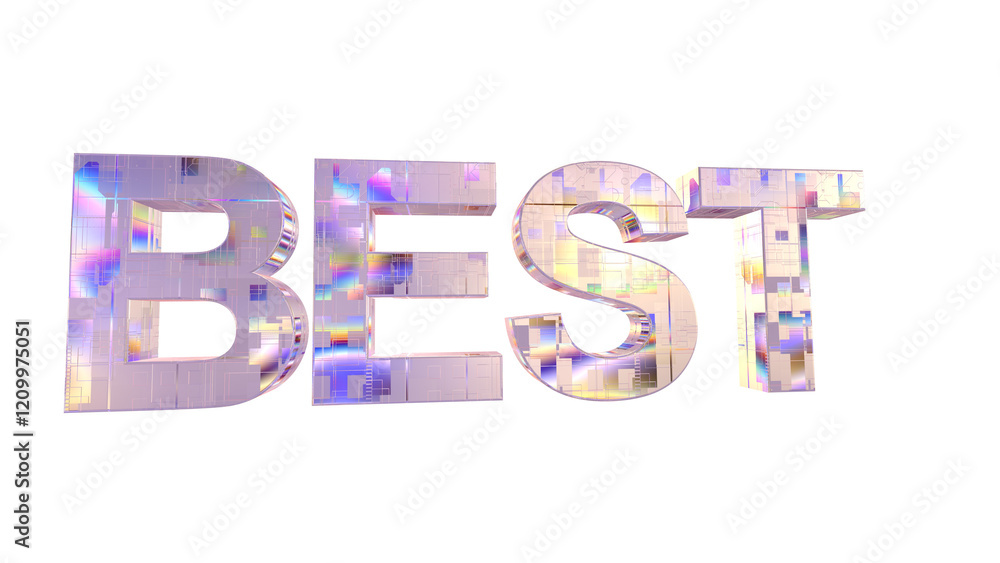 Poster 3d best text with silicon semiconductor wafer texture isolated on a transparent background. 3d eleme