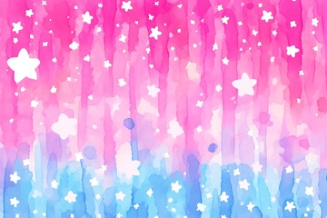 Pink and blue watercolor background with white stars.