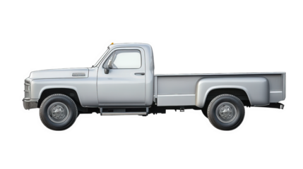 a classic. vintage pickup truck shown in profile view. highlighting its simple yet robust design the truck features a single cab and an open bed. ideal for transporting goods or tools. embodying a uti